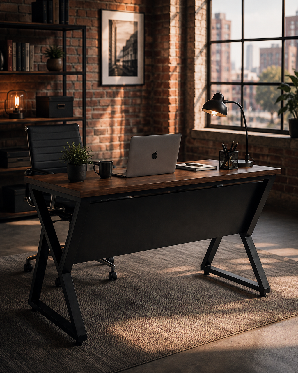 Metal X-Frame Executive Desk
