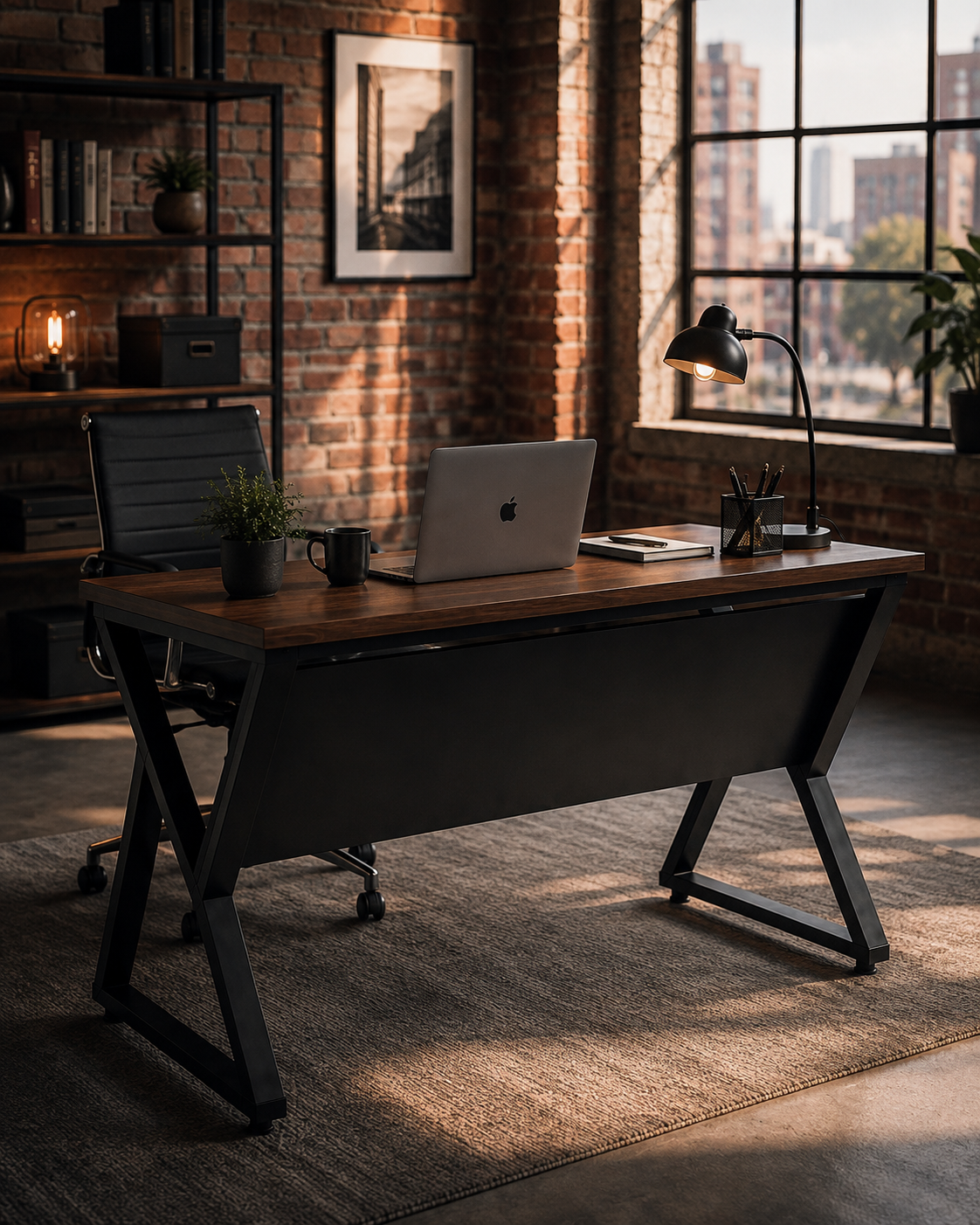 Metal X-Frame Executive Desk