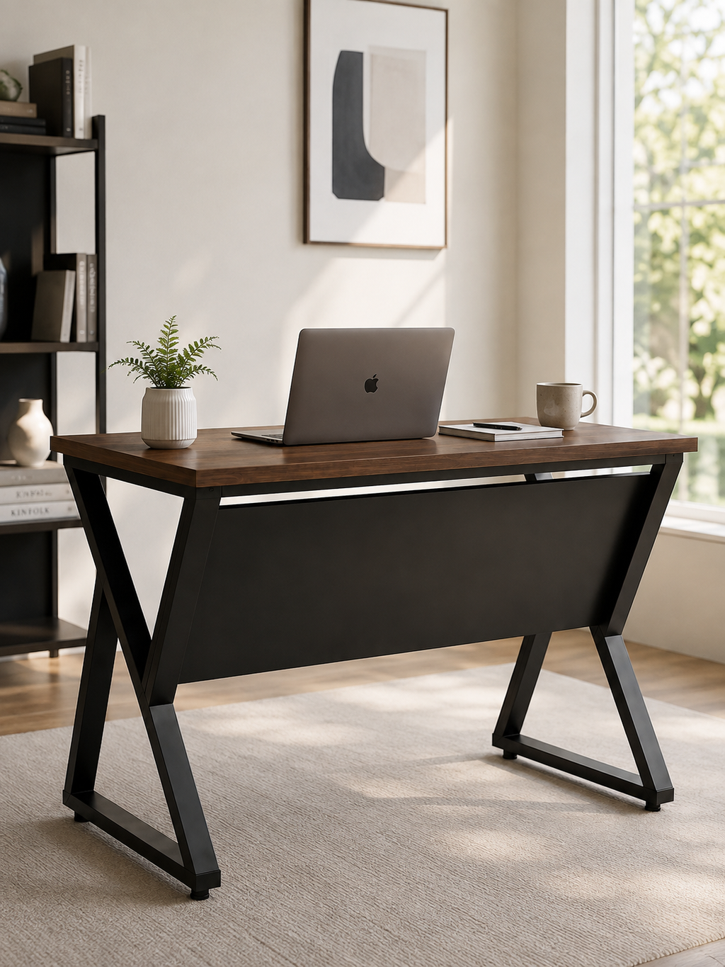 Metal X-Frame Executive Desk